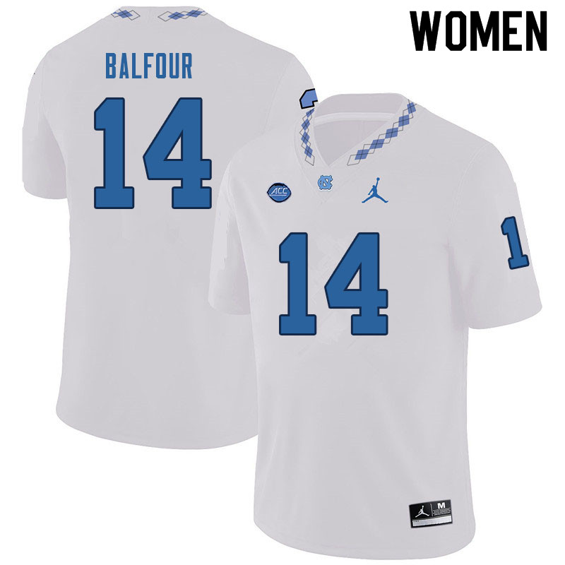 Women #14 Dontae Balfour North Carolina Tar Heels College Football Jerseys Sale-White